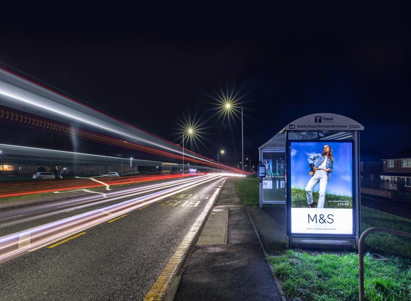 Bus stop with street lights