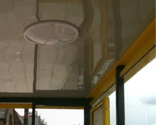 Light on a bus stop roof